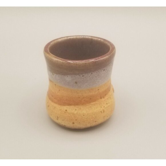 Studio Art Pottery Mini Cup Pot Vessel Desert Color Blue Brown Terracotta Signed - Picture 5 of 7